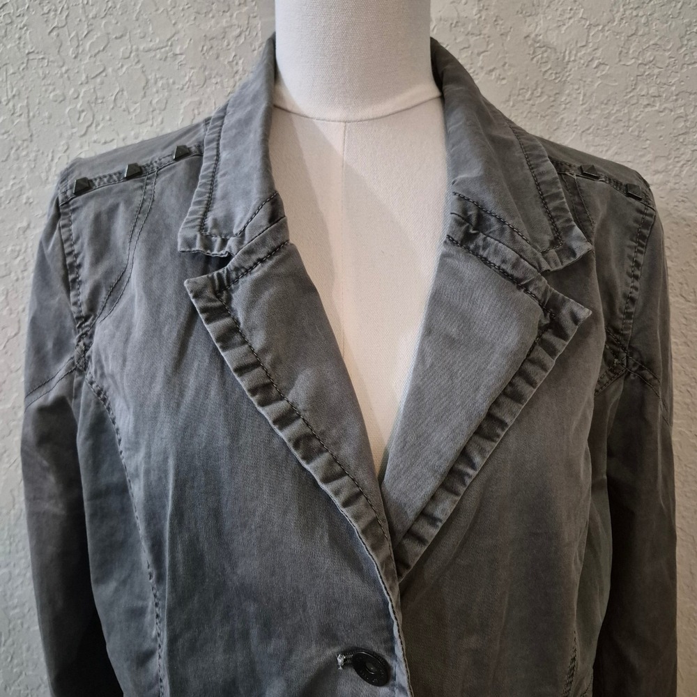 DKNY Jeans Studded Utility Blazer XL Gray Y2K Grunge Military Jacket - Picture 6 of 10